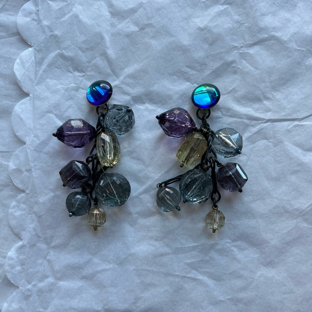 VTG 90s chunky dangly earrings clip-on 3” fabulous